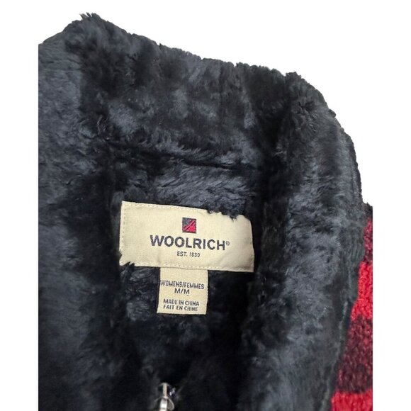 WOOLRICH Vintage Y2K Plaid Red Faux Fur Designer Outdoor Vest Womens Medium - Picture 4 of 7